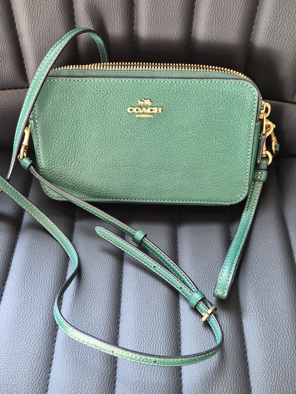 Coach Green Pebbled Leather Crossbody with Gold Hardware